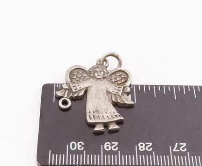 925 Sterling Silver Vintage Pendant Solid Carved Happy Angle With Wings  PT22879