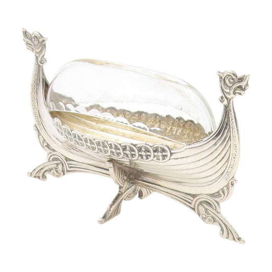925 Sterling Silver Vintage Decorative Piece NORWAY Longboat Salt Cellar  TR4097