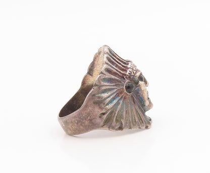925 Sterling Silver Vintage Ring Black Onyx Native Chief Band Sz 5.5 RG35427