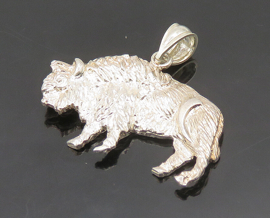 925 Sterling Silver  Vintage Shiny American Bison Animal Pendant  PT14972