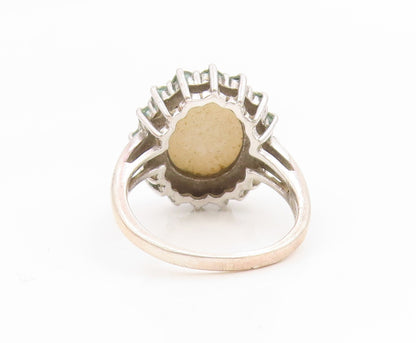 925 Sterling Silver Vintage Ring Cabochon Opal Halo CZ Band  Sz 6.5  RG35183