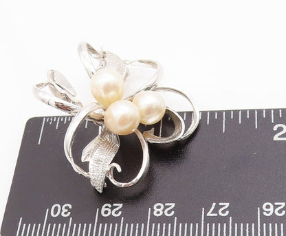 925 Sterling Silver Vintage Brooch Designer Cutout Pearl Flower  BP11470