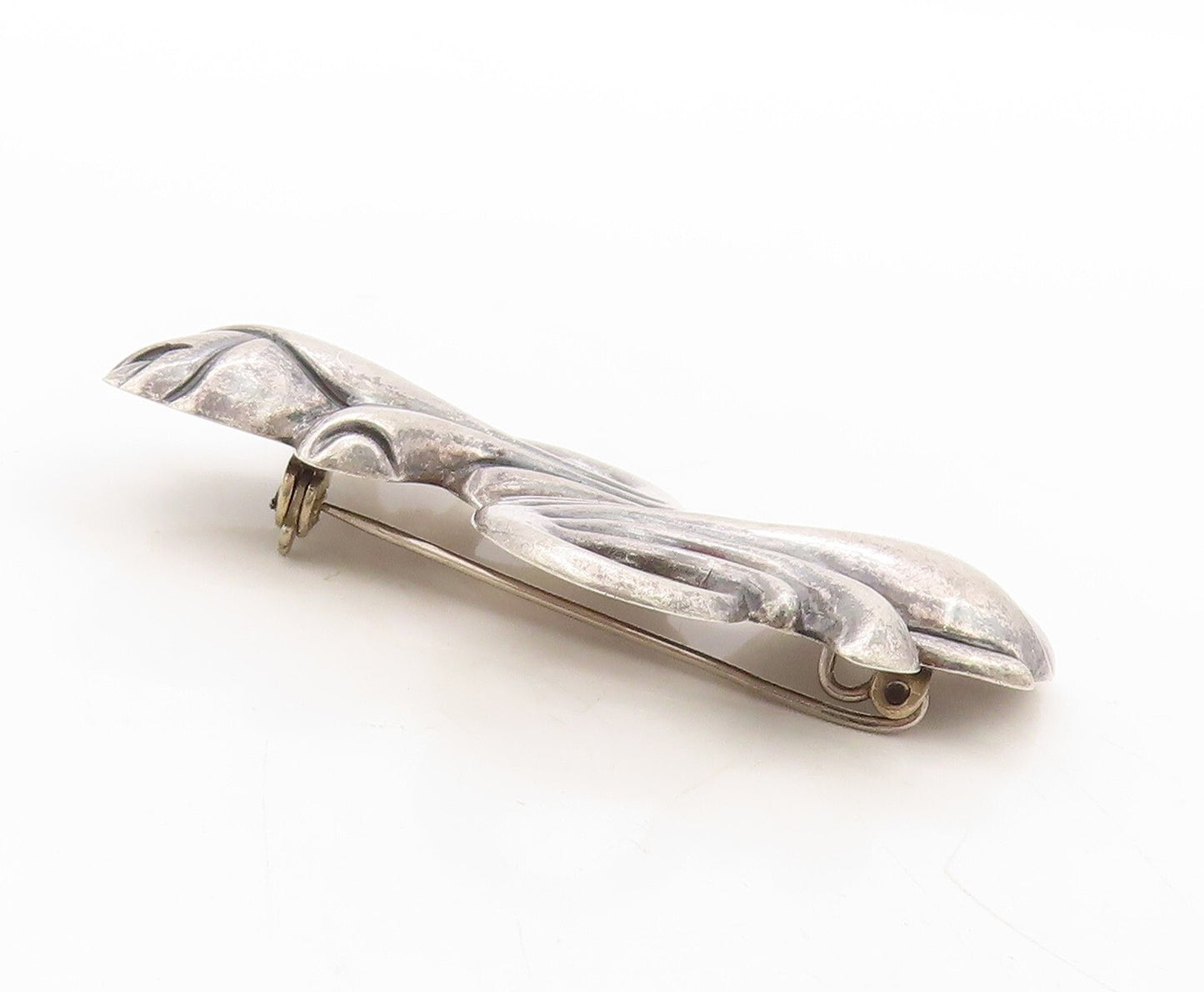 925 Sterling Silver Vintage Brooch Pin Dark Tone Swirly Floral Design  BP11296