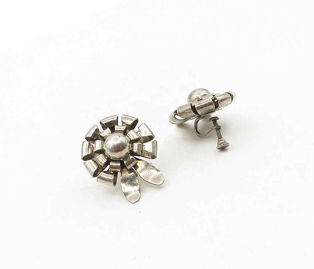 925 Sterling Silver  Vintage Modernist Dark Tone Non Pierce Earrings  EG4639