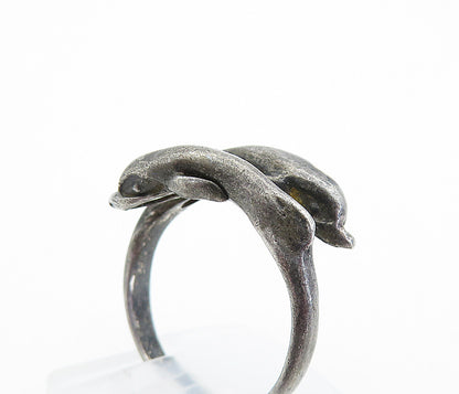 925 Sterling Silver  Vintage Oxidized Dolphin Bypass Band Ring Sz 8  RG6816