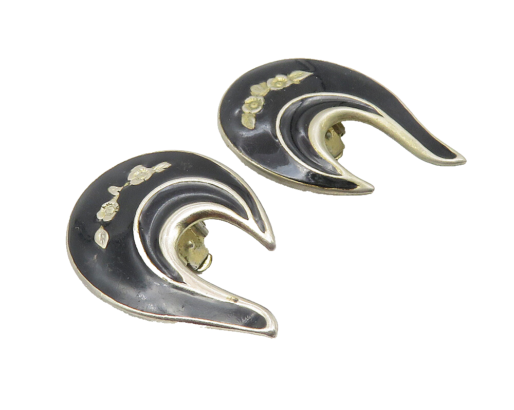 925 Sterling Silver  Vintage Enamel Coated Floral Non Pierce Earrings  EG5697