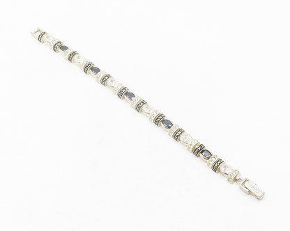 925 Sterling Silver  Cubic Zirconia Hematite & Marcasite Chain Bracelet BT4751