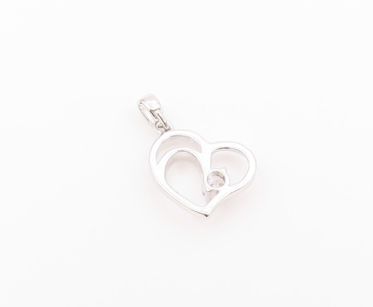 925 Sterling Silver  Vintage Single Cubic Zirconia Love Heart Pendant  PT21555