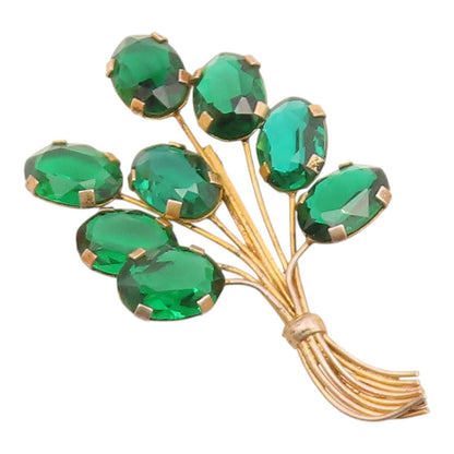 925 Sterling Silver  Vintage Green Topaz Floral Bouquet Brooch Pin  BP8970