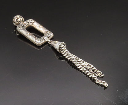 18K GOLD & 925 Silver  Vintage Scrolled Open Rectangle Dangle Pendant  PT20486