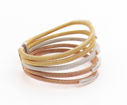 925 Sterling Silver Vintage Bracelet CZ Multi Tone Flex Coiled Cuff  BT11835