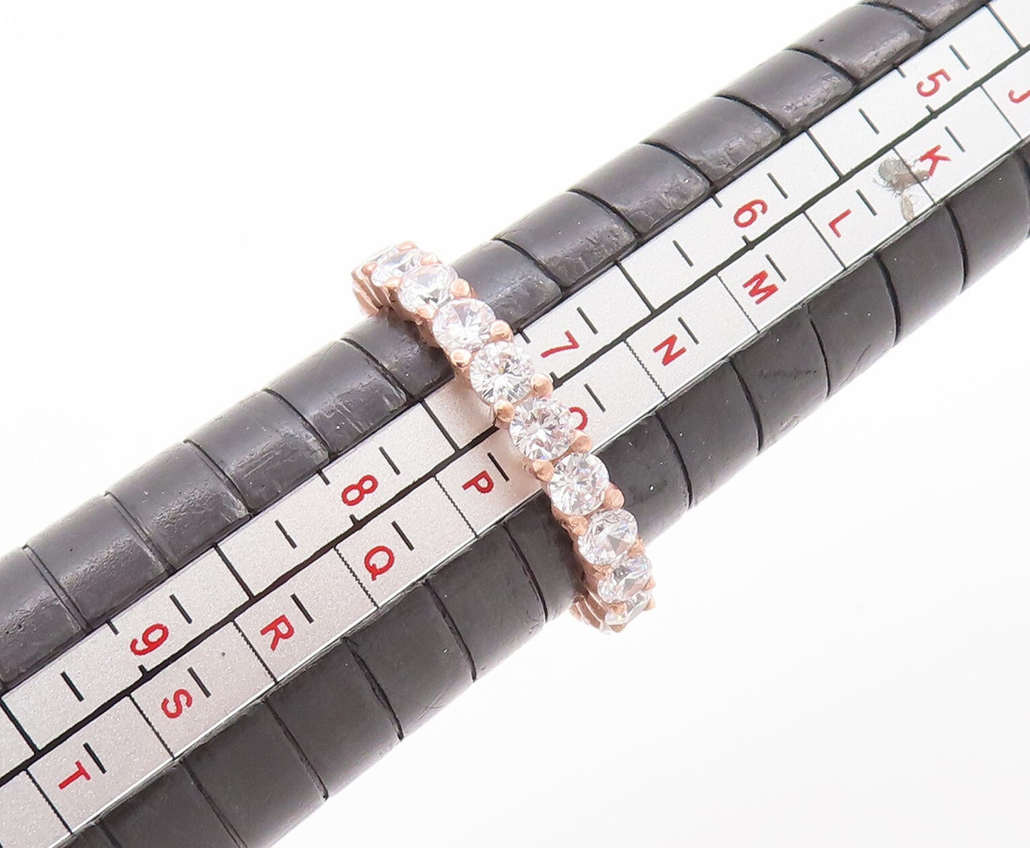 925 Sterling Silver Vintage Ring Pink Enameled 360 CZ Inlay  Sz 7.5  RG29184