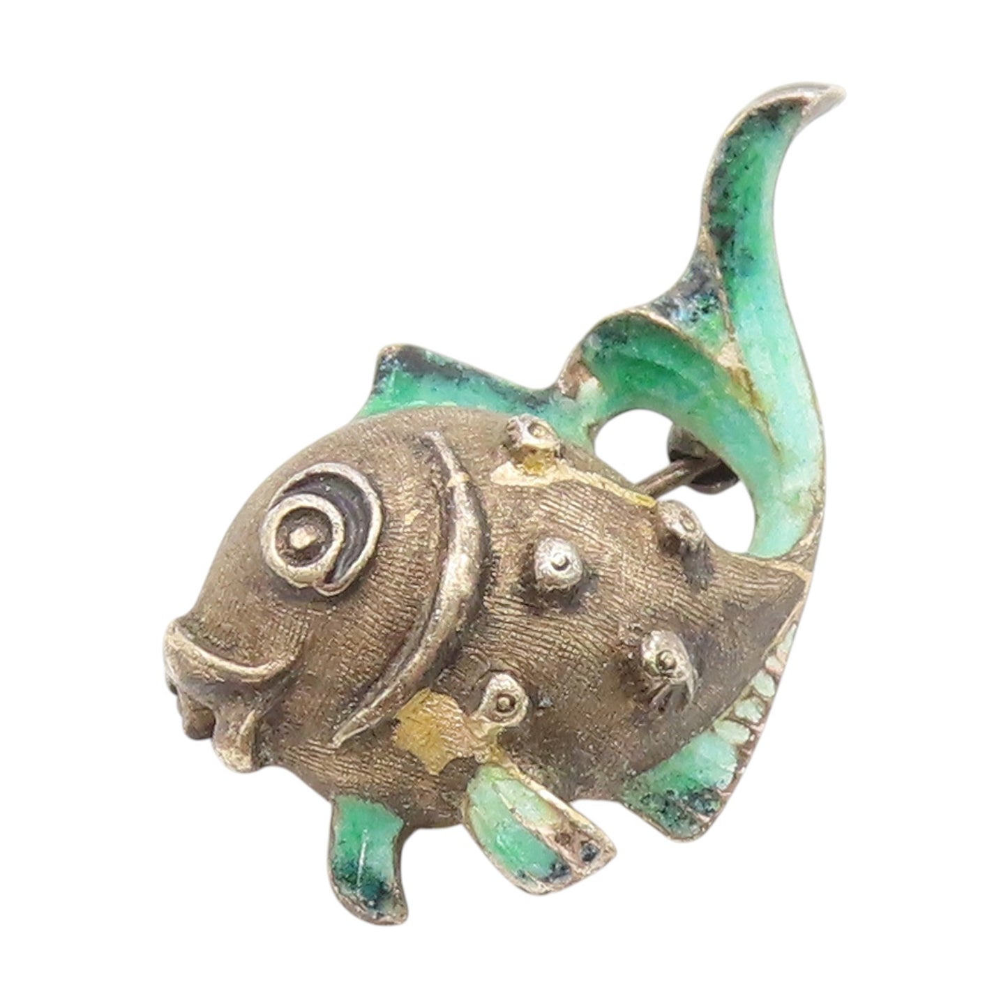 925 Sterling Silver Vintage Brooch Pin GERMANY Enamel Happy Fish Charm  BP12415