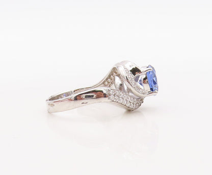 925 Sterling Silver Vintage Ring Designer Sapphire Spiral CZ Inlay Sz 7  RG30892