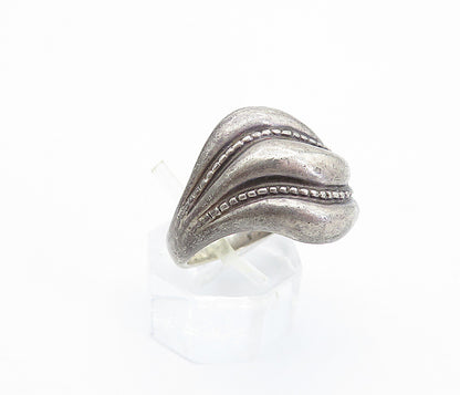 925 Sterling Silver  Vintage Dark Tone Fluted Dome Twist Band Ring Sz 7 RG3556