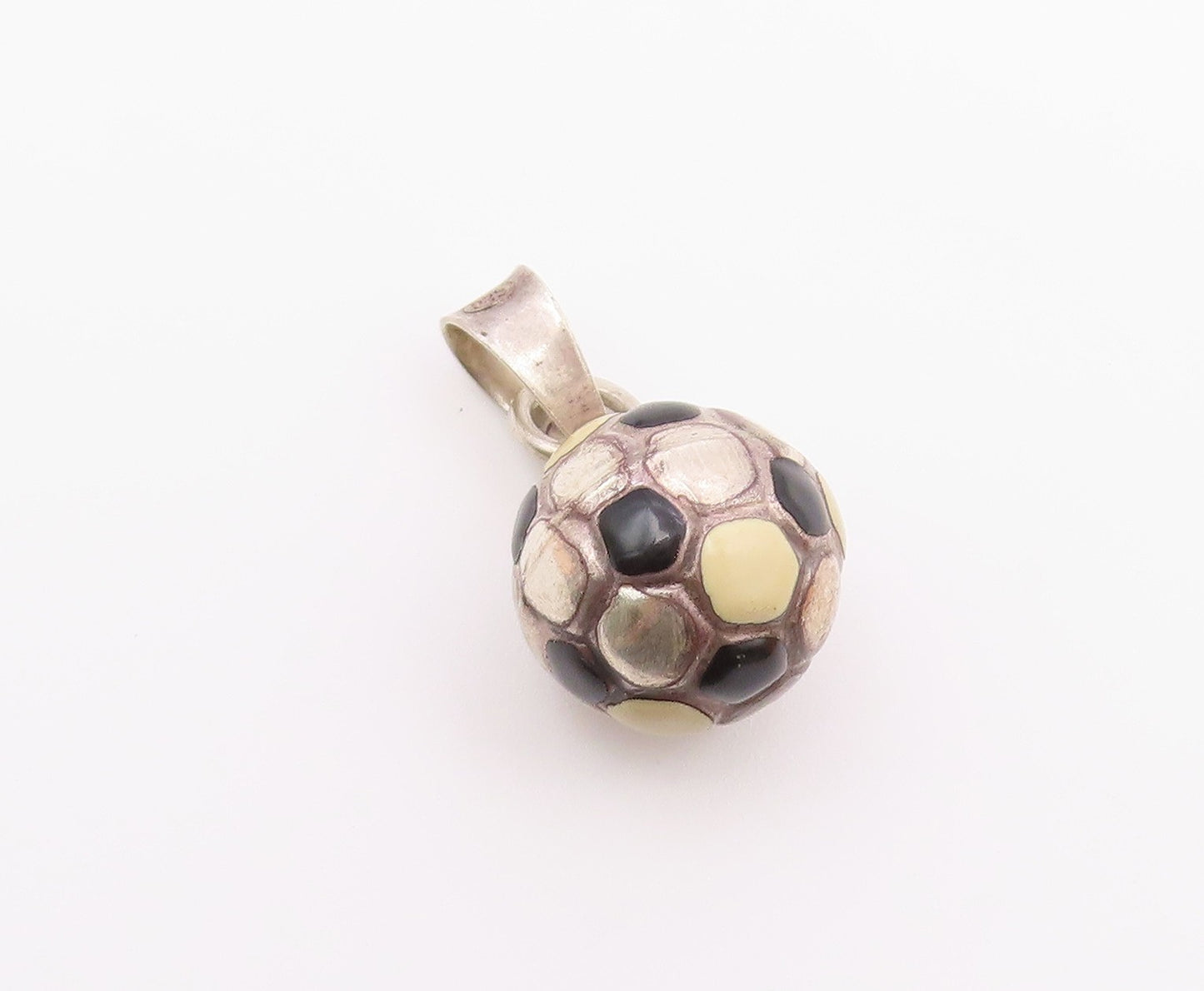 925 Sterling Silver  Vintage Enamel Soccer Ball Sport Drop Pendant  PT19932