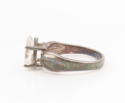 925 Sterling Silver Vintage Ring Pear Cut CZ Solitaire Band  Sz 10  RG35484