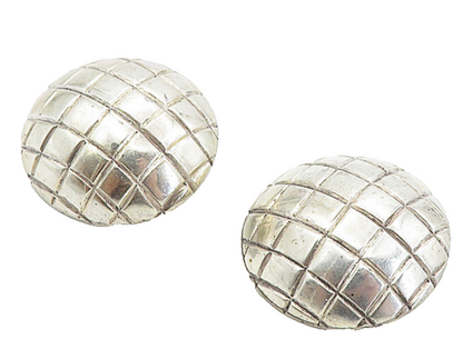 925 Sterling Silver  Vintage Grid Etched Non Pierce Dome Drop Earrings  EG4218