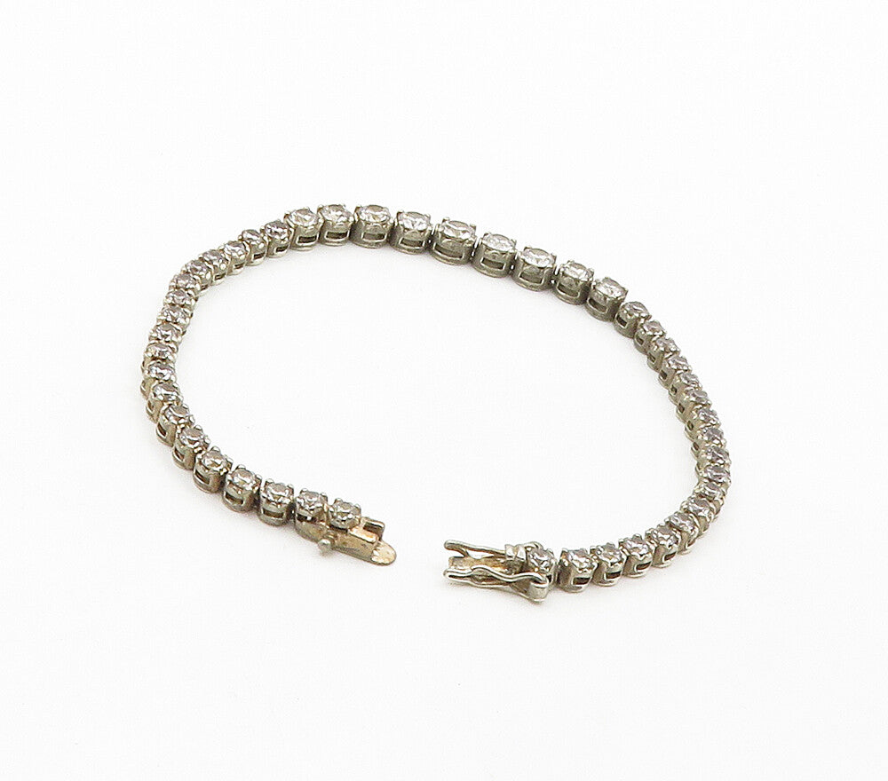 925 Sterling Silver  Vintage Graduated Cubic Zirconia Chain Bracelet  BT6279