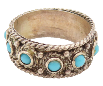 925 Silver  Vintage Twisted Rope Detail & Turquoise Band Ring Sz 6.5  RG26190