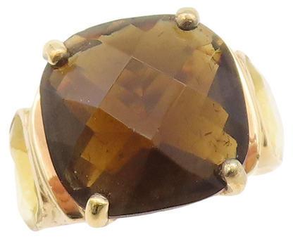 925 Sterling Silver Vintage Ring Rose Plated Smoky Quartz & Citrine Sz 8 RG29586