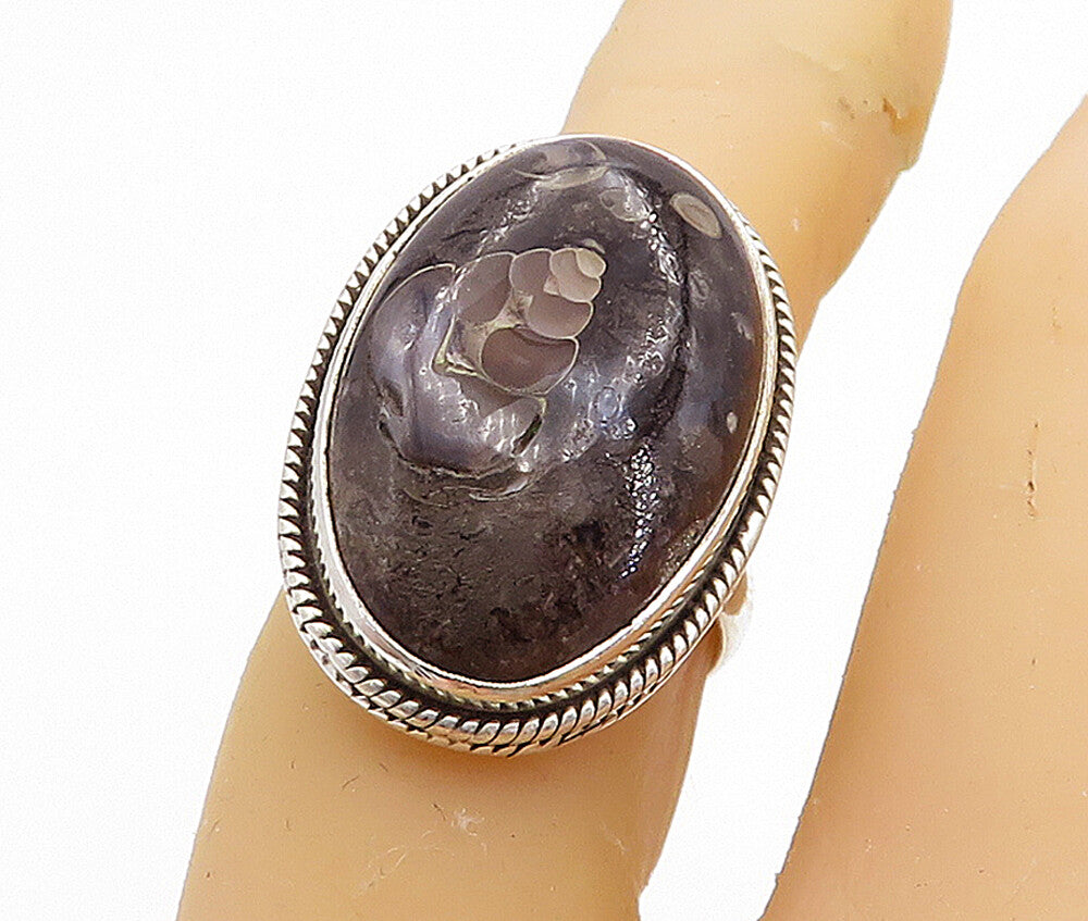 925 Sterling Silver  Cabochon Cut Jasper Shiny Oval Cocktail Ring Sz 6  RG7812