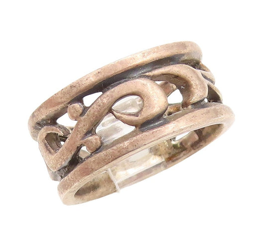 925 Sterling Silver Vintage Ring Dark Tone Solid Cutout Swirls  Sz 6  RG31297