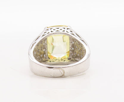 925 Sterling Silver Vintage Ring Rectangle Citrine & CZ Band  Sz 10  RG31678
