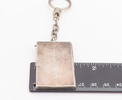 925 Sterling Silver Vintage Key Chain Rectangular Carved Photo Locket  TR3769