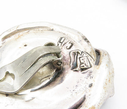 925 Sterling Silver  Vintage Modernist Sculpted Non Pierce Earrings  EG2916