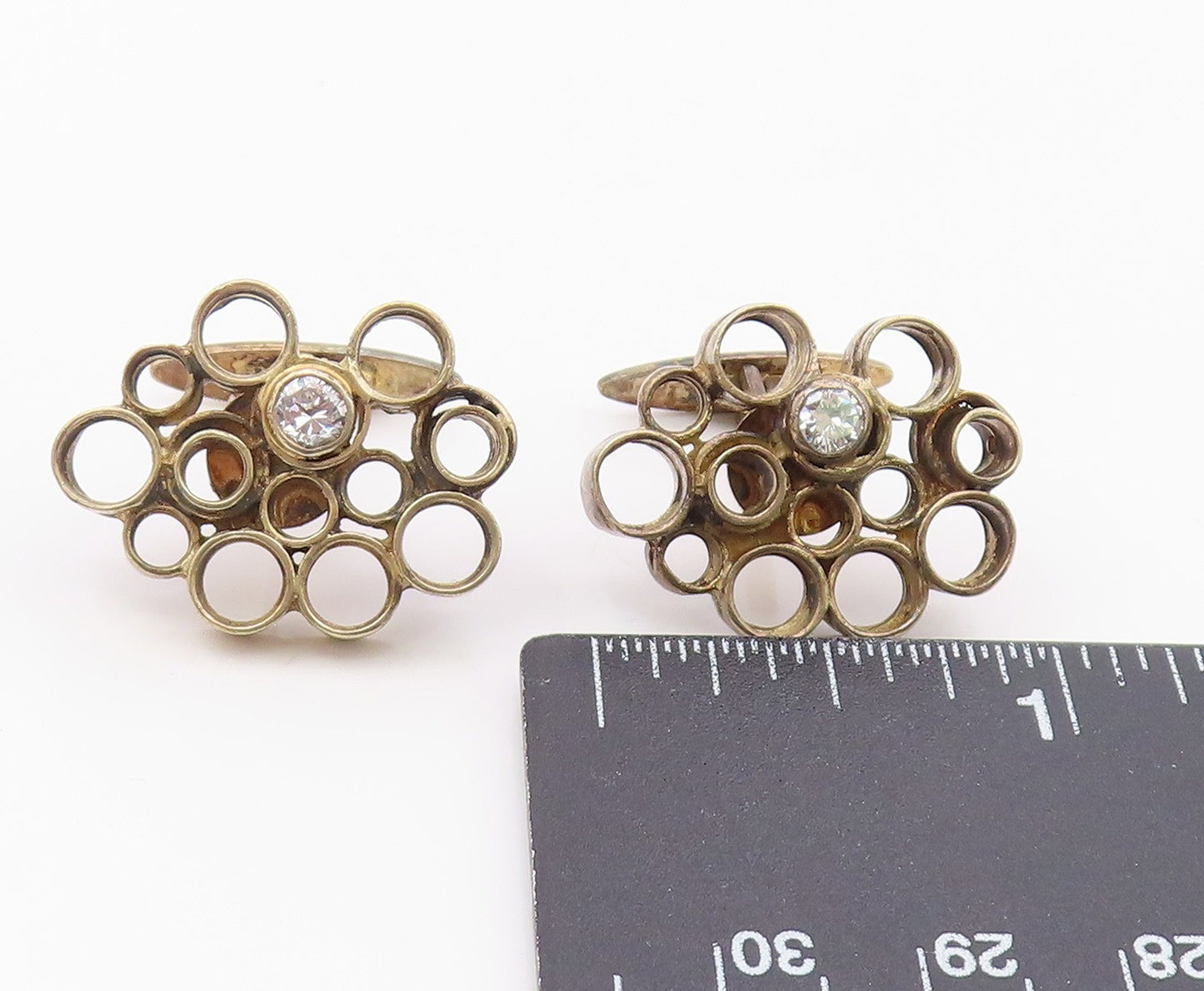 925 Sterling Silver  Vintage Cubic Zirconia Open Circles Cufflinks  TR2657