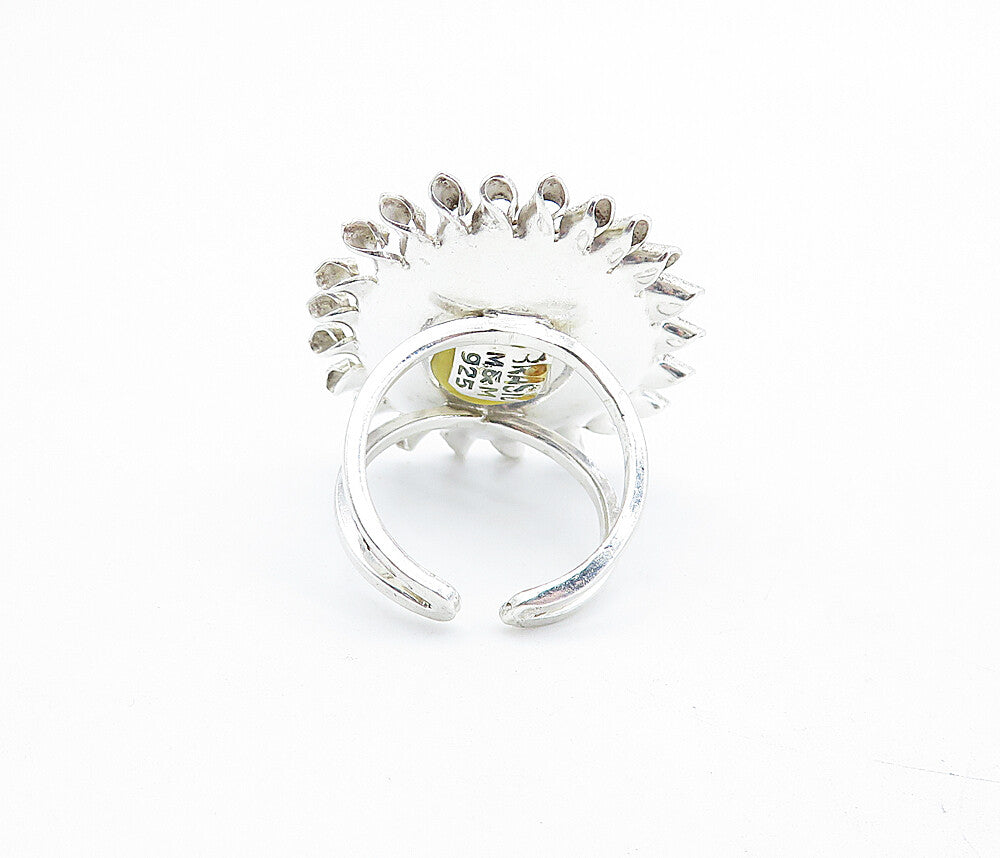 M&M BRAZIL 925 Silver  Carnelian Floral Split Band Cocktail Ring Sz 6.5 RG4680