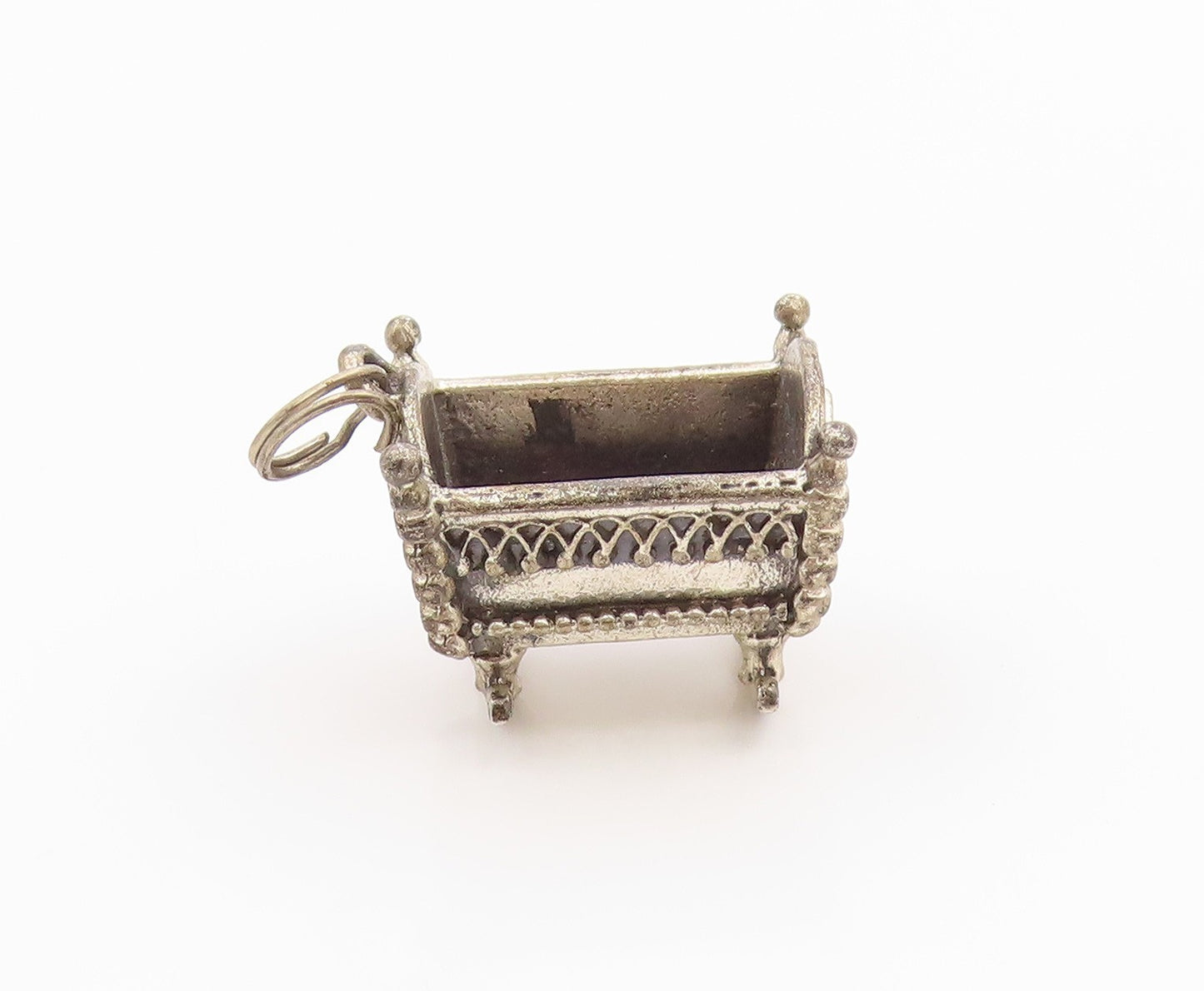 925 Sterling Silver Vintage Pendant BEAU Miniature Rocking Baby Cradle  PT26265