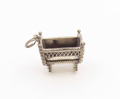 925 Sterling Silver Vintage Pendant BEAU Miniature Rocking Baby Cradle  PT26265