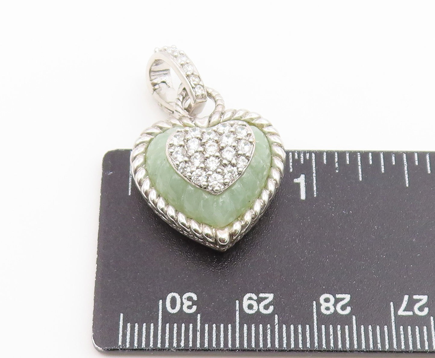 925 Sterling Silver Vintage Pendant JUDITH RIPKA Fluted Jade Love Heart  PT26611