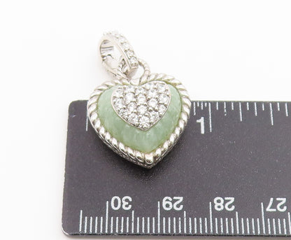 925 Sterling Silver Vintage Pendant JUDITH RIPKA Fluted Jade Love Heart  PT26611