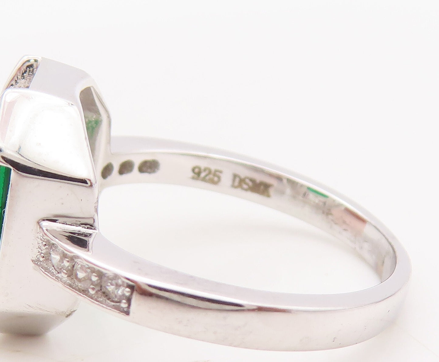 925 Sterling Silver Vintage Ring Rectangle Cut Framed 2 Tone CZ  Sz 7.5  RG29331