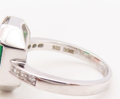 925 Sterling Silver Vintage Ring Rectangle Cut Framed 2 Tone CZ  Sz 7.5  RG29331