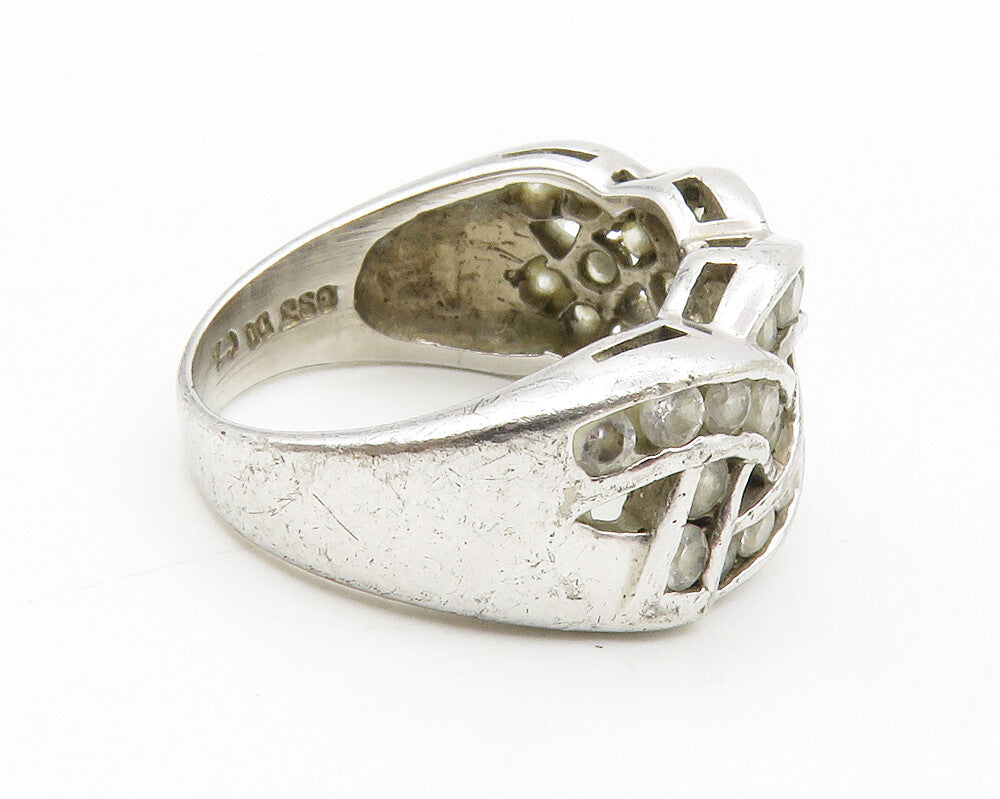 925 Sterling Silver  Vintage White Topaz Braided Band Ring Sz 6  RG13893