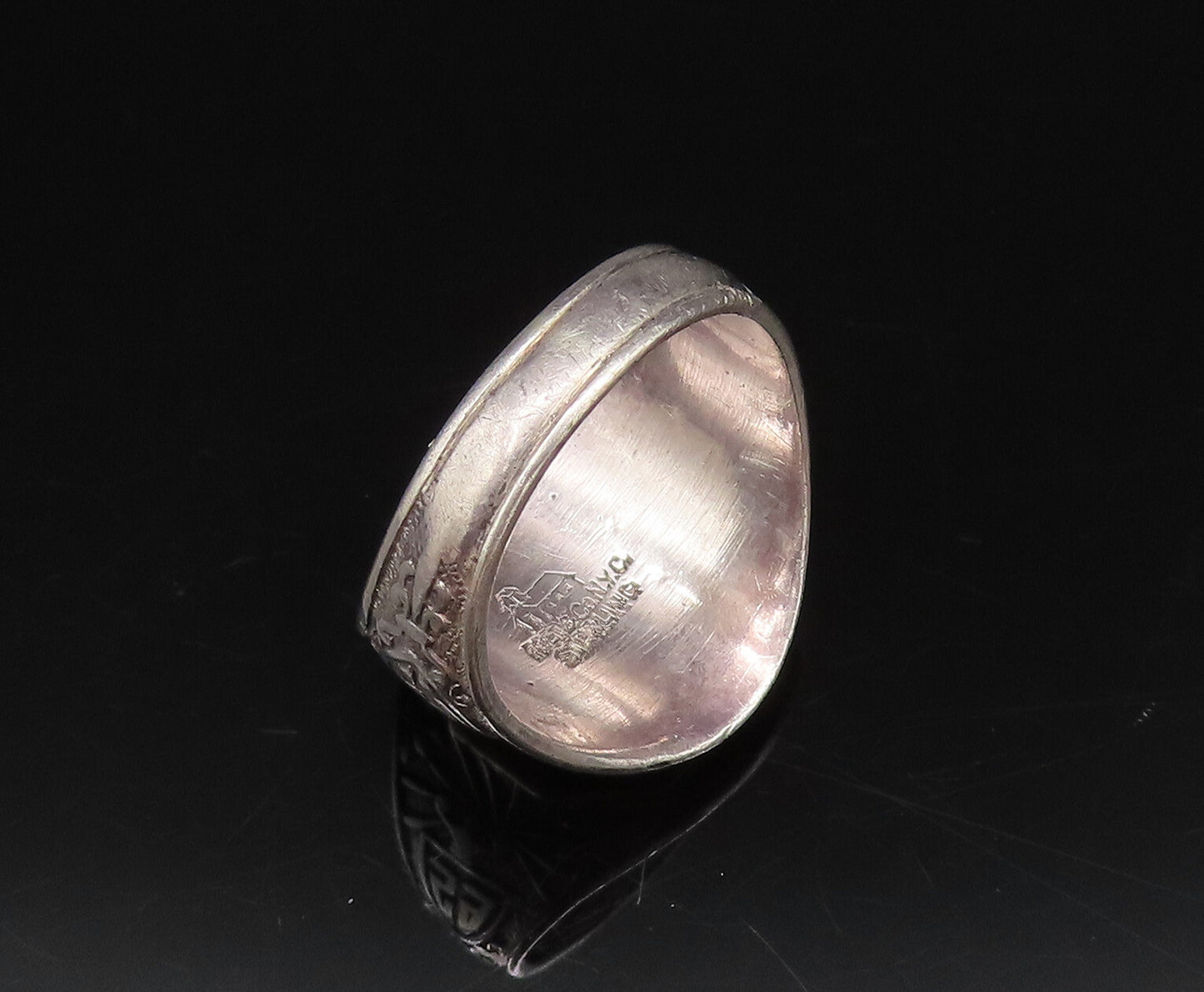 REED & CO. 925 Silver  Vintage Antique Enamel Class Signet Ring Sz 6.5 RG26059