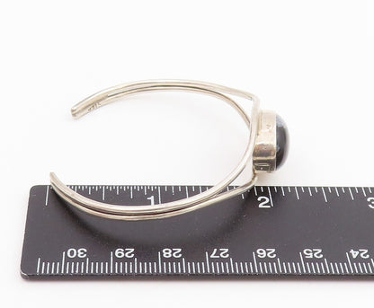 925 Sterling Silver Vintage Bracelet Oval Cabochon Agate Modernist Cuff  BT11508