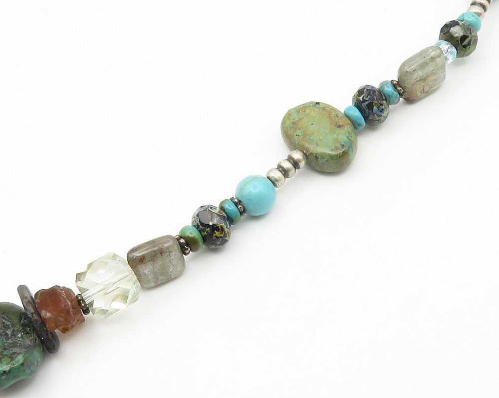 925 Sterling Silver Vintage Turquoise & Multi Stone Beaded Necklace NE2303