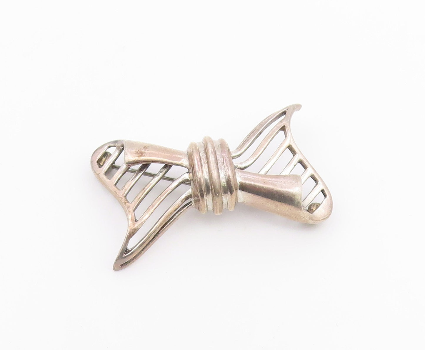 925 Sterling Silver  Vintage Shiny Cutout Bow Tie Motif Brooch Pin  BP4305