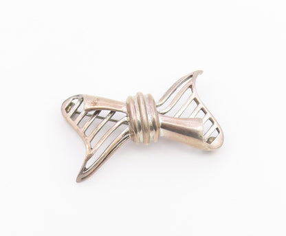 925 Sterling Silver  Vintage Shiny Cutout Bow Tie Motif Brooch Pin  BP4305