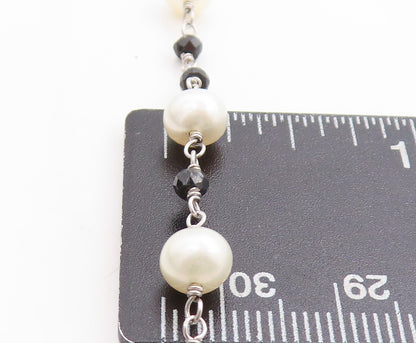 925 Sterling Silver  Petite Pearls & Black Hematite Chain Necklace  NE2128