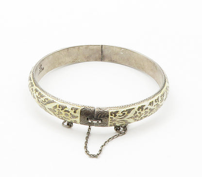 SIAM 925 Sterling Silver  Vintage Enamel Coated Floral Bangle Bracelet  BT6095