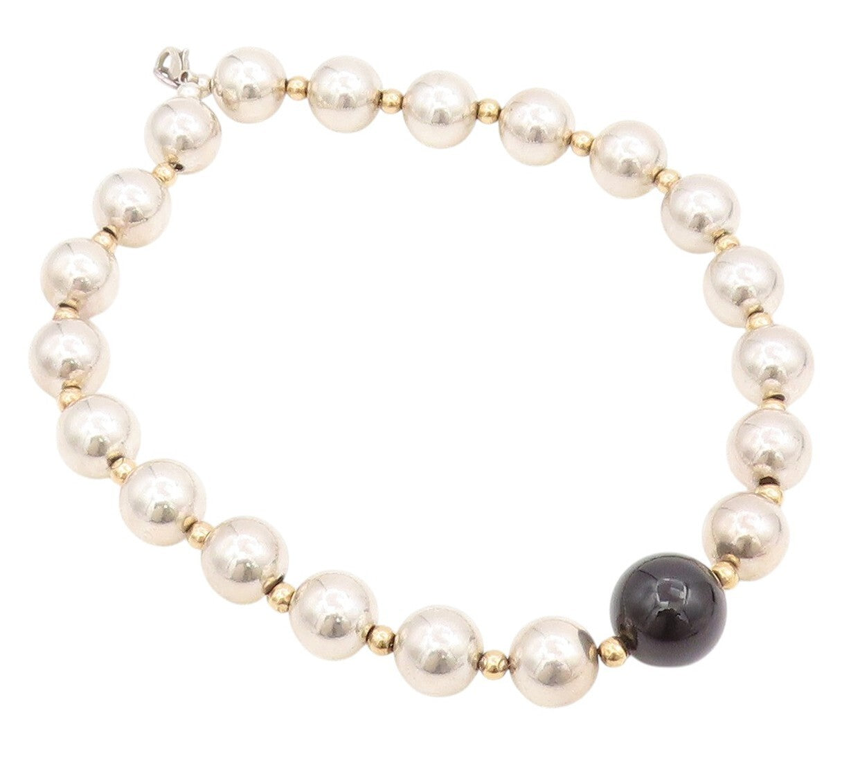 14k Gold 925 Sterling Silver Vintage Necklace Designer Large Onyx Bead  NE4470