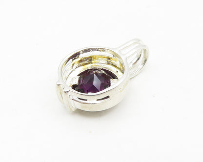 925 Sterling Silver  Faceted Amethyst Shiny Round Pendant  PT14204