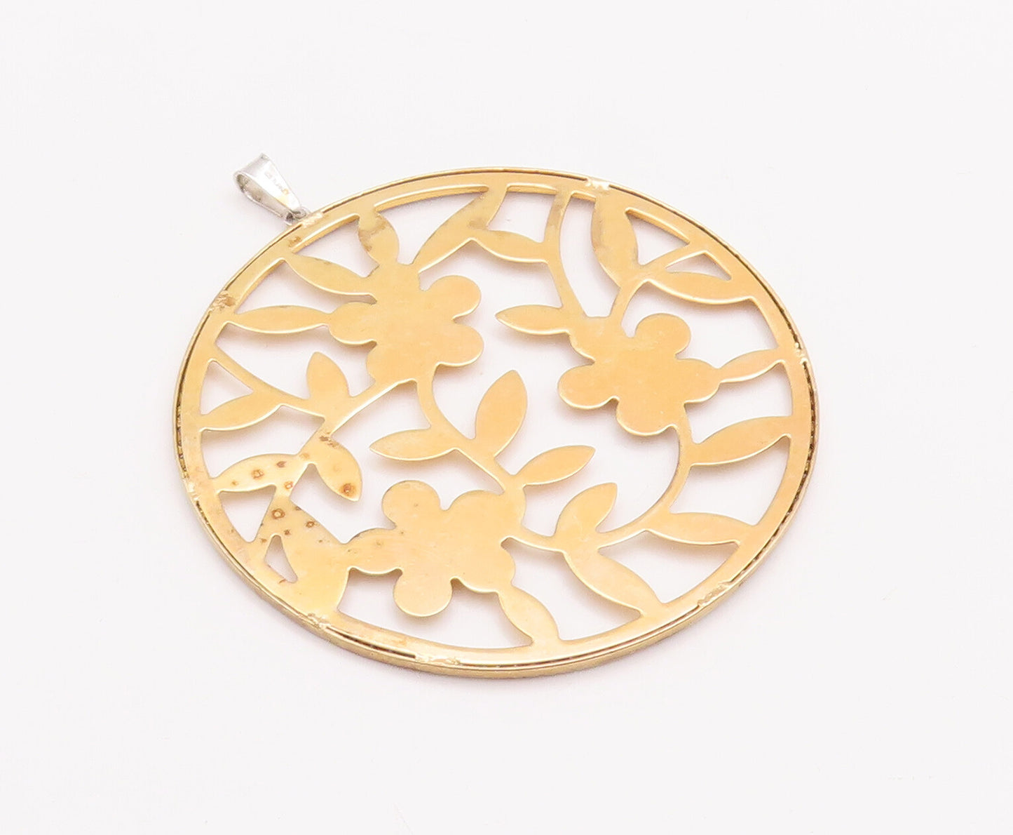 925 Sterling Silver Vintage Pendant Round Floral Stencil Cutout CZ Frame PT23259