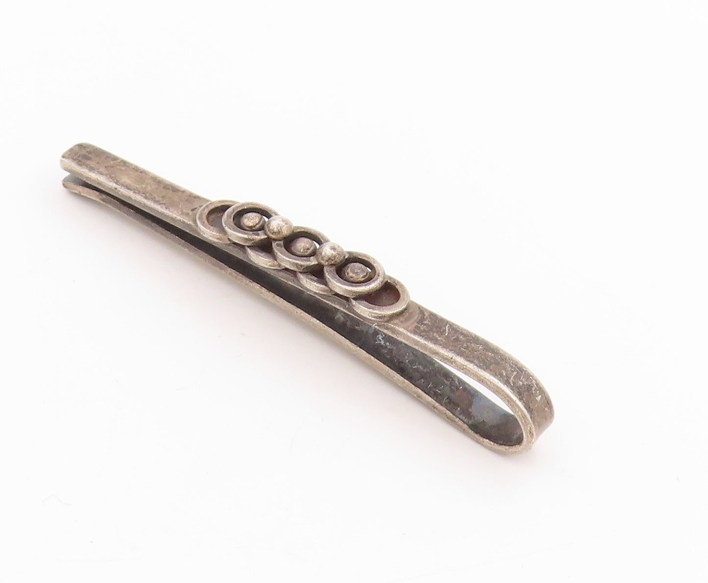 925 Sterling Silver Vintage Tie Clip DENMARK Dark Tone Engraved Clasp  TR3954